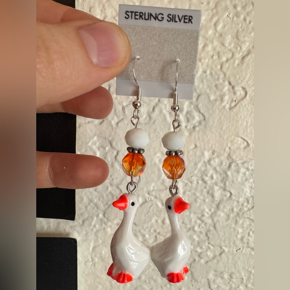 Goose Dangle Earrings with Fire Opal Crystal